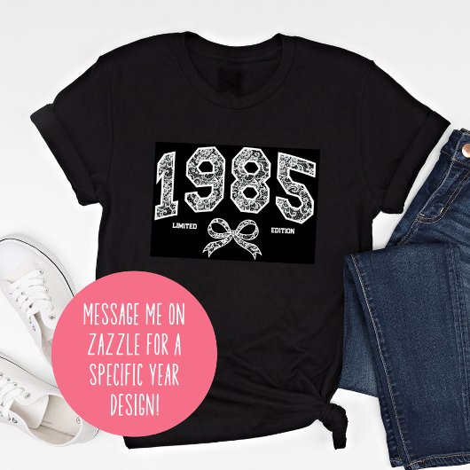 Aangepaste 40e verjaardag 1985 Kant Coquette Bow Tri-Blend Shirt