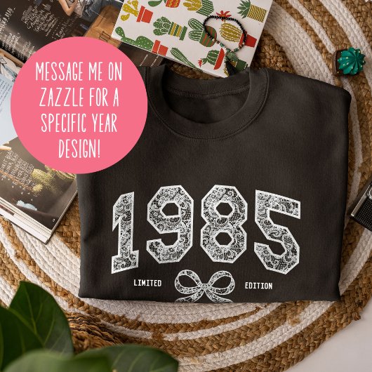 Aangepaste 40e verjaardag 1985 Kant Coquette Bow Trui