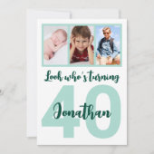 Aangepaste 40e verjaardag Groene Script Fotocollag Kaart (Voorkant)