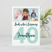 Aangepaste 40e verjaardag Groene Script Fotocollag Kaart (Staand voorkant)