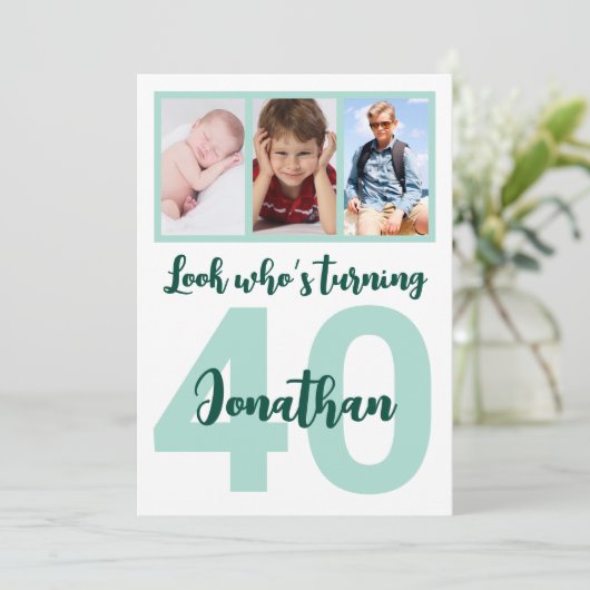 Aangepaste 40e verjaardag Groene Script Fotocollag Kaart (Staand voorkant)