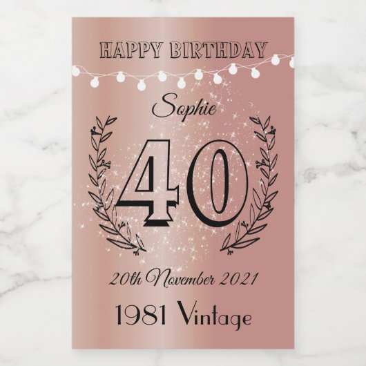 Aangepaste 40e verjaardag Mini Wine Bottle Labels Wijn Etiket (Enkel label)