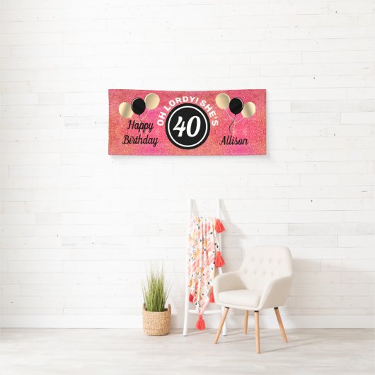 Aangepaste 40e verjaardag Roze ballonnen Spandoek (Insitu)