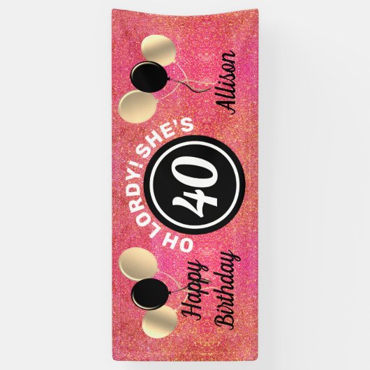 Aangepaste 40e verjaardag Roze ballonnen Spandoek (Verticaal)