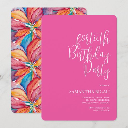 Aangepaste 40e verjaardag Uitnodigingen Fuchsia Ro (Voorkant / Achterkant)