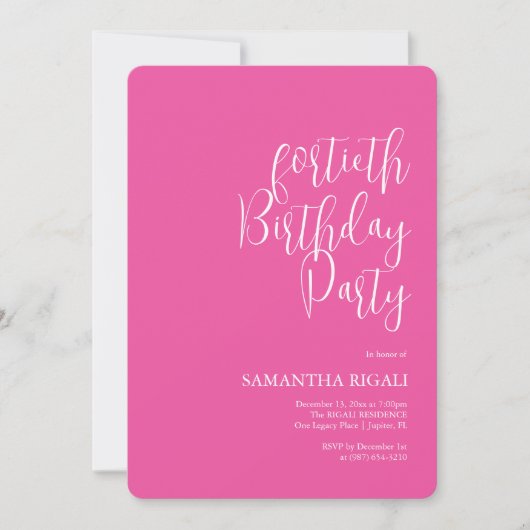 Aangepaste 40e verjaardag Uitnodigingen Fuchsia Ro (Voorkant)
