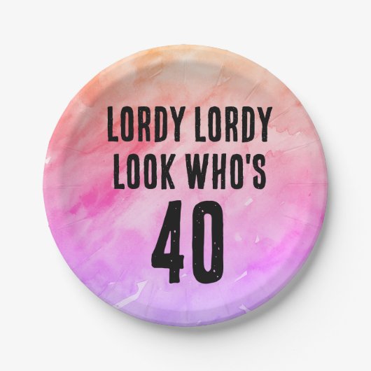 Aangepaste 40e verjaardag Waterverf Tie Dye Papieren Bordje (Voorkant)