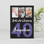 Aangepaste 40e verjaardag zwart script foto collag kaart (Staand voorkant)
