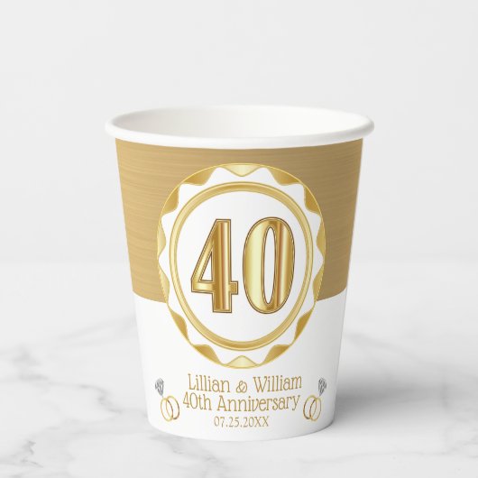 Aangepaste 40ste Gouden Jubileum of Verjaardag, en Papieren Bekers (Achterkant)