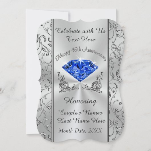 Aangepaste 45e bruiloft Jubileum-uitnodigingen Kaart (Voorkant)