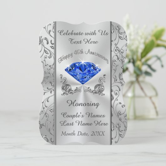 Aangepaste 45e bruiloft Jubileum-uitnodigingen Kaart (Staand voorkant)