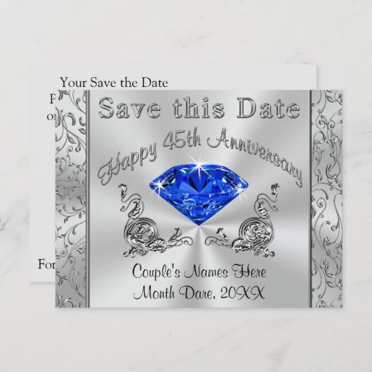 Aangepaste 45e Jubileum Uitnodigingen Save the Dat (Voorkant / Achterkant)