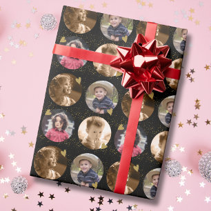 Aangepaste 4 Cirkel Foto Collage Zwart En Goud Cadeaupapier
