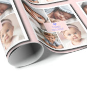 Aangepaste 4-Foto Baby Verjaardag, Douche, Roze, P Cadeaupapier (Rol Hoek)