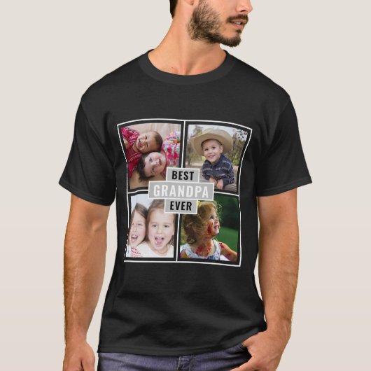 Aangepaste 4 foto collage Beste opa ooit Zwart T-shirt (Voorkant)