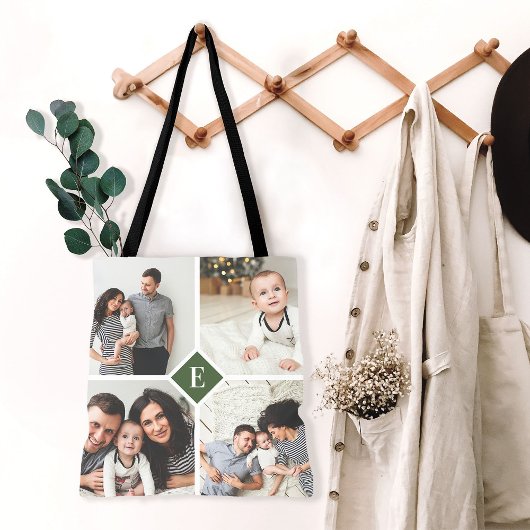 Aangepaste 4 Foto Collage Familie Monogram Tote Bag