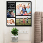 Aangepaste 4 Foto Collage Foam Peel & Stick Schuimkern Fototegel<br><div class="desc">Een aangepaste fotocollage van getextureerd schuim met een schil- en plakfotobord. Het beschikt over 4 foto's van familie, huisdieren, herinneringen, evenementen, uw fotografie, enz. en verder gepersonaliseerd met een eenvoudig bericht, familienaam en jaar tegen een zwarte achtergrond. De kleuren van de achtergrond en de tekst kunnen worden gewijzigd door ze...</div>