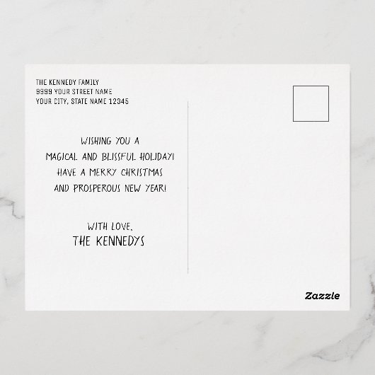 Aangepaste 4 foto collage Goud Zalig Kerstmis   Folie Feestdagen Briefkaart (Achterkant)