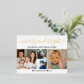 Aangepaste 4 foto collage Goud Zalig Kerstmis   Folie Feestdagen Briefkaart (Staand Voorkant)