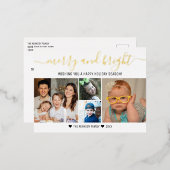 Aangepaste 4 foto collage Goud Zalig Kerstmis   Folie Feestdagen Briefkaart (Voorkant / Achterkant)