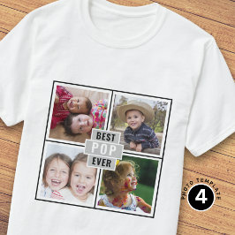 Aangepaste 4 foto collage grijs beste opa ooit t-shirt