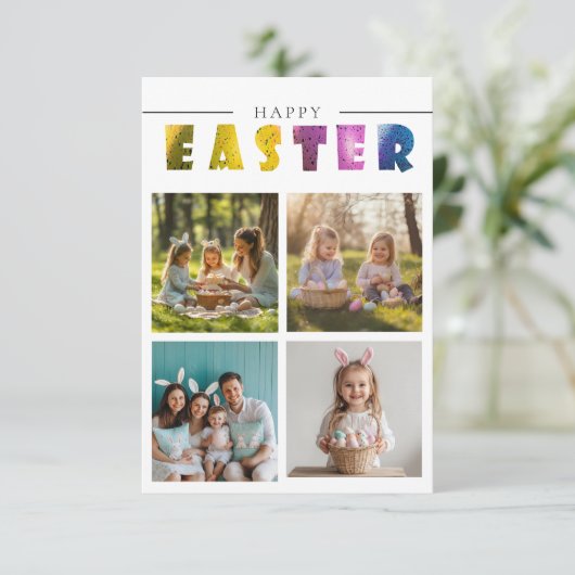 Aangepaste 4 foto collage kleurrijke Paas briefkaa Kaart (Staand voorkant)