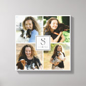 Aangepaste 4 foto collage met monogram en naam canvas afdruk (Voorkant)