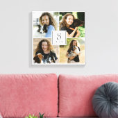 Aangepaste 4 foto collage met monogram en naam canvas afdruk (Insitu (Woonkamer))