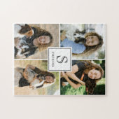 Aangepaste 4 foto collage met monogram en naam legpuzzel (Horizontaal)