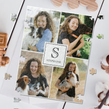 Aangepaste 4 foto collage met monogram en naam