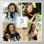 Aangepaste 4 foto collage met monogram en naam poster (Voorkant)