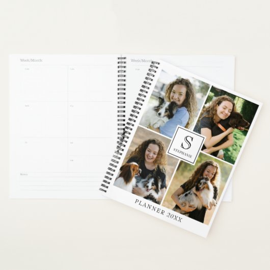 Aangepaste 4 foto collage met tekst, monogram & na planner (Display)