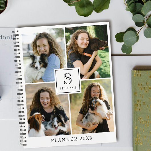 Aangepaste 4 foto collage met tekst, monogram & na planner