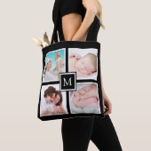 Aangepaste 4 foto collage monogram zwart tote bag (Dichtbij)