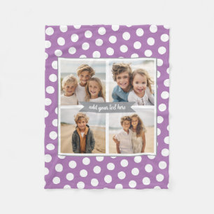 Aangepaste 4 foto collage paarse polkadot grijze n fleece deken