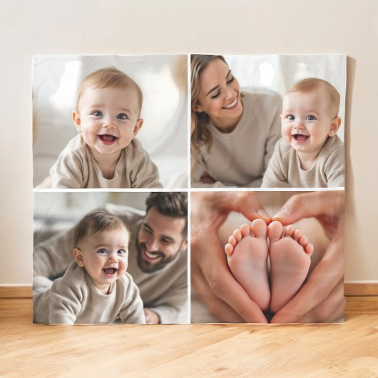 Aangepaste 4 foto collage Schattige baby Fleece Deken