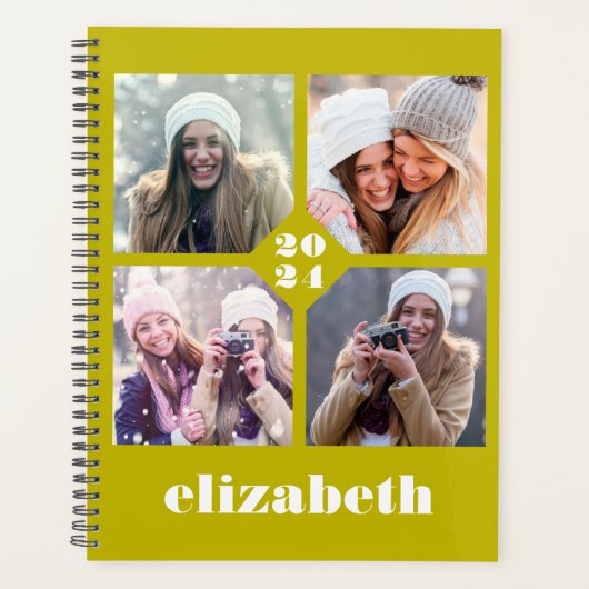 Aangepaste 4-foto gepersonaliseerde Chartreuse 202 Planner (Voorkant)