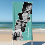 Aangepaste 4 foto-inkuilfilmstrip Blauwgroen Strandlaken<br><div class="desc">Aangepaste 4 Blauwgroen keukendoek voor fotocollage strippen. Pas dit aangepaste ontwerp aan met vier familiefoto's en jouw naam.</div>