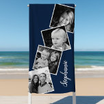 Aangepaste 4 foto-inkuilfilmstrip Navy Blue Strandlaken<br><div class="desc">Aangepaste 4 foto-inkilfilm Strip Navy Blue Beach Towel. Pas dit aangepaste ontwerp aan met vier familiefoto's en jouw naam.</div>