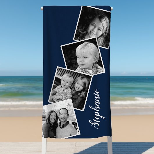 Aangepaste 4 foto-inkuilfilmstrip Navy Blue Strandlaken