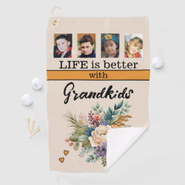 Aangepaste 4 foto kleinkinderen bloemrijk oranje golfhanddoek