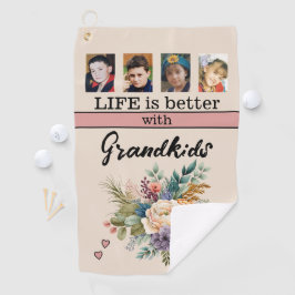 Aangepaste 4 foto kleinkinderen bloemrijk roze golfhanddoek