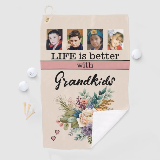 Aangepaste 4 foto kleinkinderen bloemrijk roze golfhanddoek (Insitu)