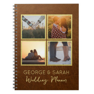 Aangepaste 4-foto leder en gouden weddingplanner notitieboek