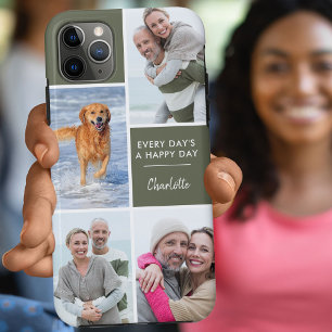 Aangepaste 4 fotocollage met positief citaat Case-Mate iPhone case