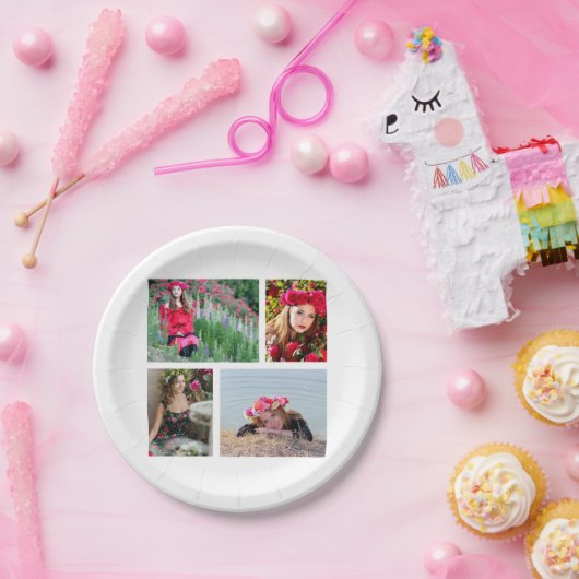 Aangepaste 4-fotokleur papieren bordje (Feest)