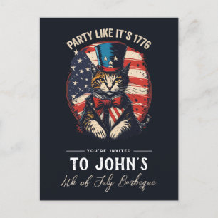 Aangepaste 4 juli Patriottische Cat Party Uitnodig Briefkaart