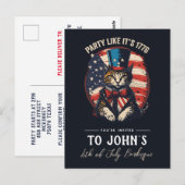 Aangepaste 4 juli Patriottische Cat Party Uitnodig Briefkaart (Voorkant / Achterkant)