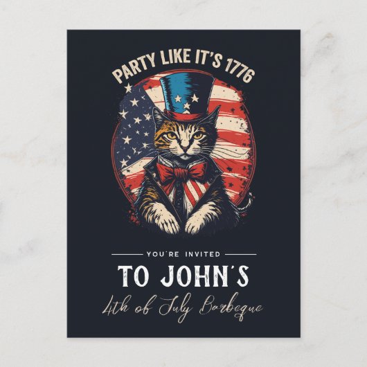 Aangepaste 4 juli Patriottische Cat Party Uitnodig Briefkaart (Voorkant)
