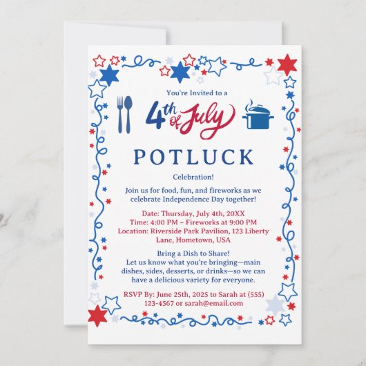 Aangepaste 4 juli Potluck Kaart (Voorkant)